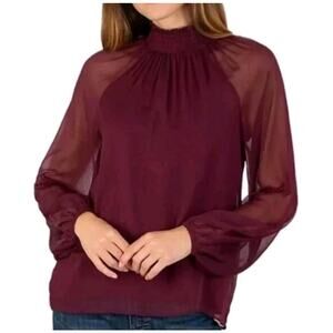 NEW Joie Burgundy Limited‎ Edition Long Sleeve Smocked Blouse Sheer XS Fairycore